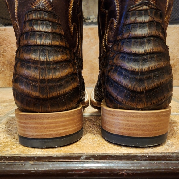 SOLD!! Men's Ariat Toffee Caiman Belly/ Pebbled Chocolate Pro Series Cowboy - Picture 8 of 12